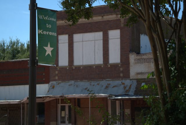 A brick building on the main street in Kerens, photographed in 2014